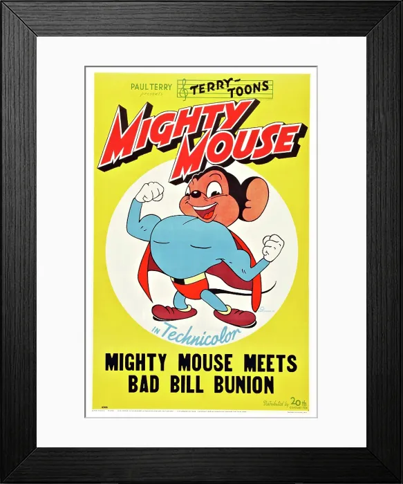 Framed Print : MIGHTY MOUSE MEETS BAD BILL BUNION, (aka BAD BILL BUNION), US poster, Mighty Mouse, 1945, TM & Copyright 20th Century Fox Film Corp. / courtesy Everett Collection