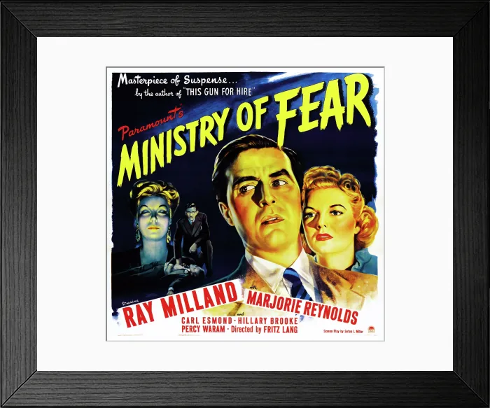 Framed Print : MINISTRY OF FEAR, l-r: Ray Milland, Marjorie Reynolds on poster art, 1944 Framed Print : MINISTRY OF FEAR, l-r: Ray Milland, Marjorie Reynolds on poster art, 1944