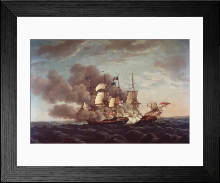 Framed Print : War 1812. USS Constitution in naval battle with HMS Guerriere, Aug. 19 1812