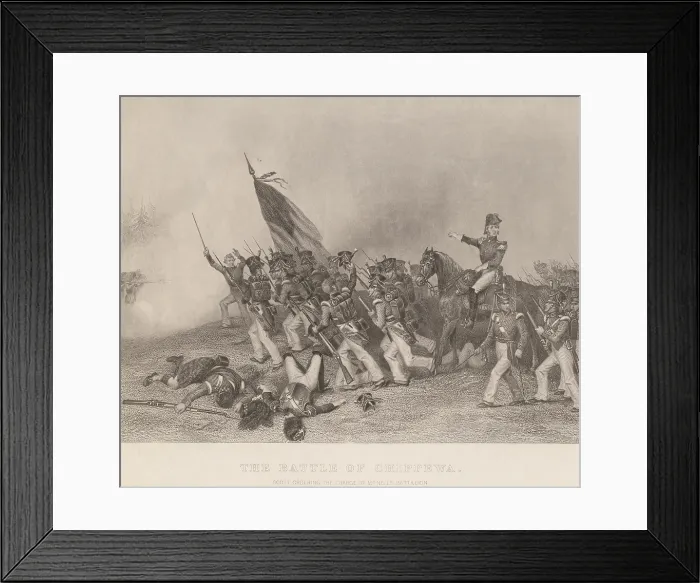 Framed Print : War of 1812, Battle of Chippewa, July 5, 1814. US regular army soldiers, led by Brig. Gen. Winfield Scott, advance under British fire