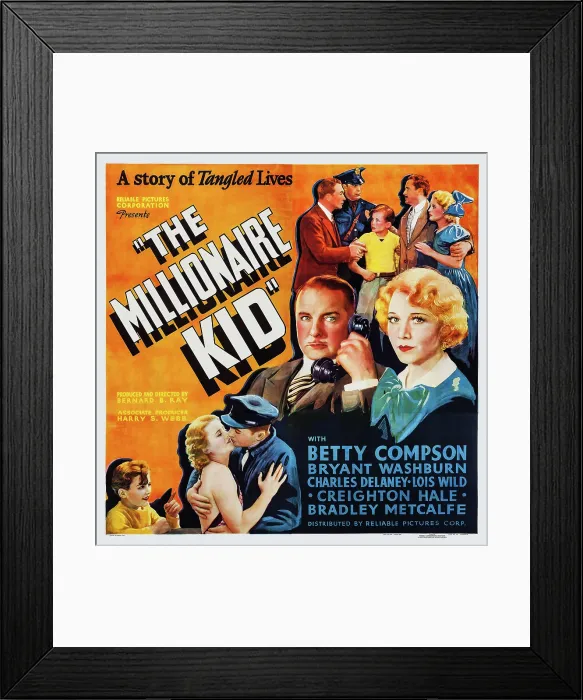 Framed Print : THE MILLIONAIRE KID, US poster art, bottom left: Bradley Metcalfe; center, from left: Creighton Hale, Betty Compson, 1936 Framed Print : THE MILLIONAIRE KID, US poster art, bottom left: Bradley Metcalfe; center, from left: Creighton Hale, Betty Compson, 1936