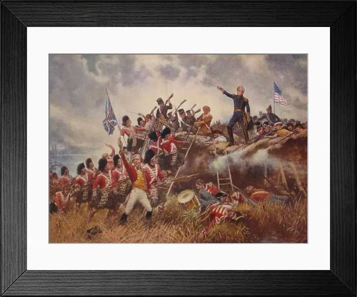 Framed Print : War of 1812, Battle of New Orleans, Jan. 8, 1815. Conjectural scene of General Andrew Jackson exhorting the defenders of New Orleans to attack the advancing British soldiers
