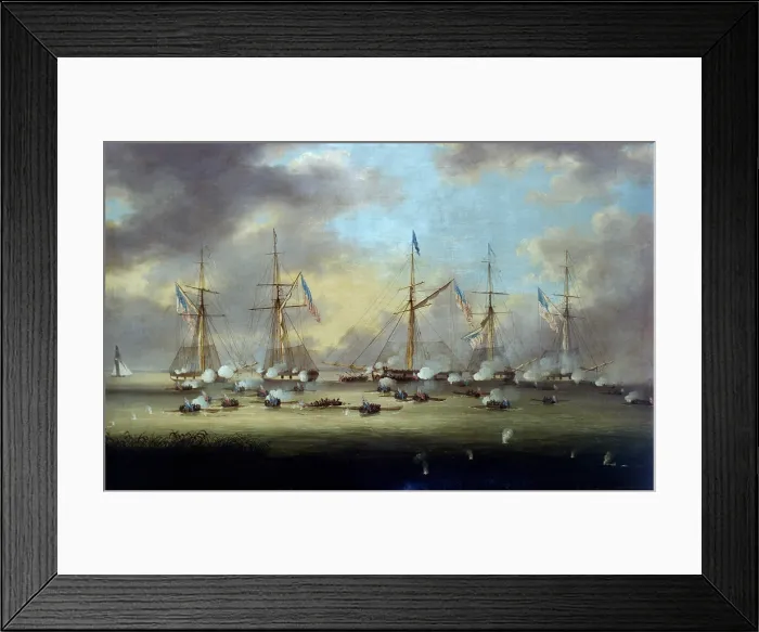 Framed Print : War of 1812, Naval Battle of Lake Borgne, Louisiana, Dec. 14, 1814. The British long boats attacked and captured five US Navy gunboats Framed Print : War of 1812, Naval Battle of Lake Borgne, Louisiana, Dec. 14, 1814. The British long boats attacked and captured five US Navy gunboats