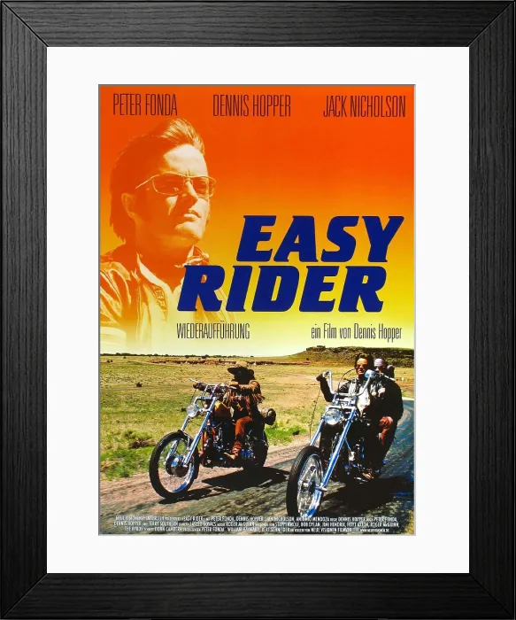 Framed Print : EASY RIDER, top and lower right: Peter Fonda on German poster art, 1969