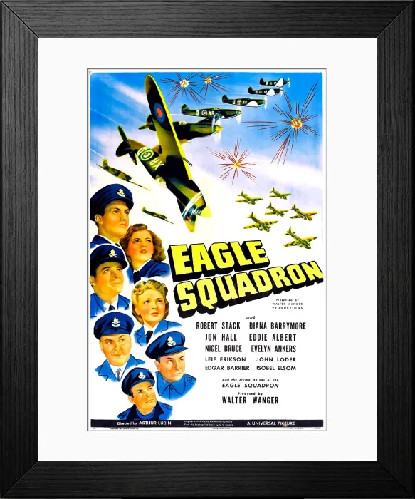 Framed Print : EAGLE SQUADRON, US poster, from top left clockwise: Robert Stack, Diana Barrymore, Evelyn Ankers, Eddie Albert, Jon Hall, Nigel Bruce, Edgar Barrier, 1942