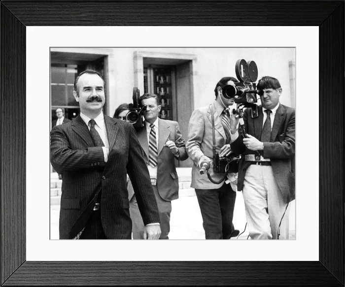 Framed Print : G. Gordon Liddy, leaving the U.S. District Court after pleading not guilty to breaking into the Democratic National Headquarters, Washington DC, September 25, 1972 Framed Print : G. Gordon Liddy, leaving the U.S. District Court after pleading not guilty to breaking into the Democratic National Headquarters, Washington DC, September 25, 1972