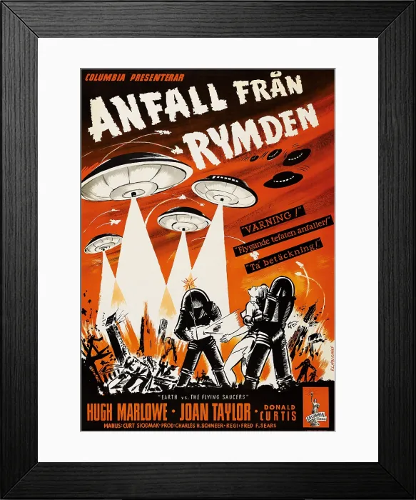 Framed Print : EARTH VS. THE FLYING SAUCERS, (aka ANFALL FRAN RYMDEN), Swedist poster art, 1956
