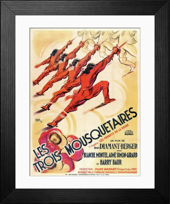 Framed Print : THREE MUSKETEERS, (aka LES TROIS MOUSQUETAIRES), French poster art for part 1: Les ferrets de la reine, 1932