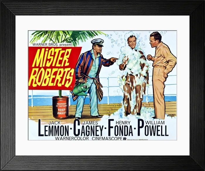 Framed Print : MISTER ROBERTS, l-r: James Cagney, Jack Lemmon, Henry Fonda on UK poster art, 1955 Framed Print : MISTER ROBERTS, l-r: James Cagney, Jack Lemmon, Henry Fonda on UK poster art, 1955