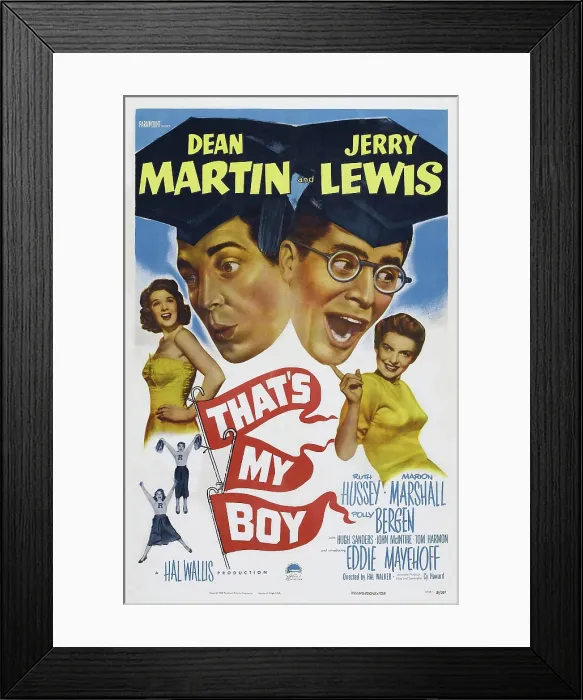 Framed Print : THAT'S MY BOY, US poster art, from left: Polly Bergen, Dean Martin, Jerry Lewis, Marion Marshall, 1951