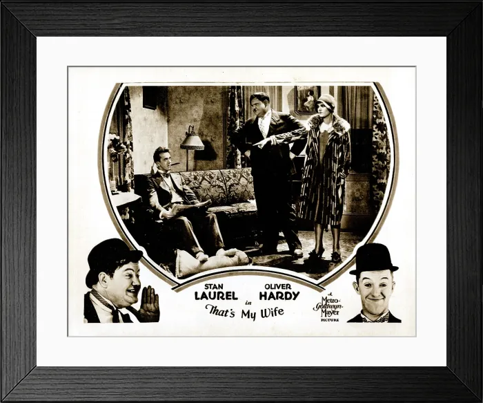 Framed Print : THAT'S MY WIFE, lobbycard, from left: Stan Laurel, Oliver Hardy, Vivien Oakland, 1929 Framed Print : THAT'S MY WIFE, lobbycard, from left: Stan Laurel, Oliver Hardy, Vivien Oakland, 1929
