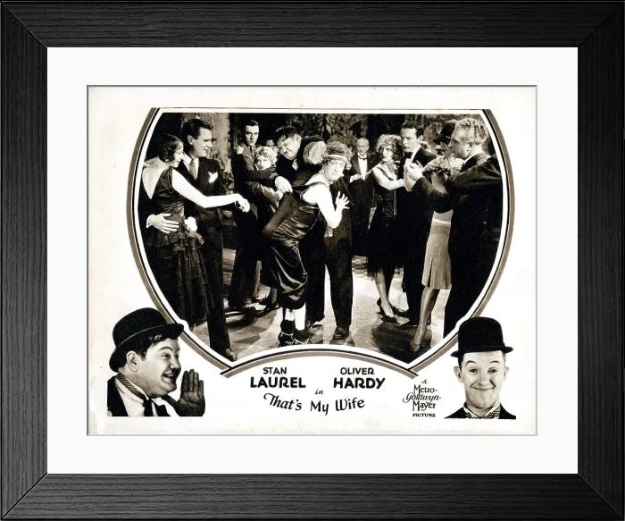 Framed Print : THAT'S MY WIFE, lobbycard, Stan Laurel (center left), Oliver Hardy (back center), 1929 Framed Print : THAT'S MY WIFE, lobbycard, Stan Laurel (center left), Oliver Hardy (back center), 1929