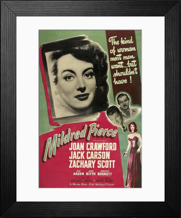 Framed Print : MILDRED PIERCE, US poster, from left: Joan Crawford, Zachary Scott, Jack Carson, 1945