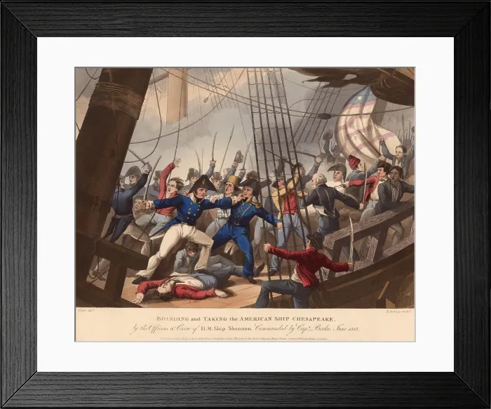 Framed Print : War of 1812. Battle between frigates, USS Chesapeake and HMS Shannon, June 1, 1813