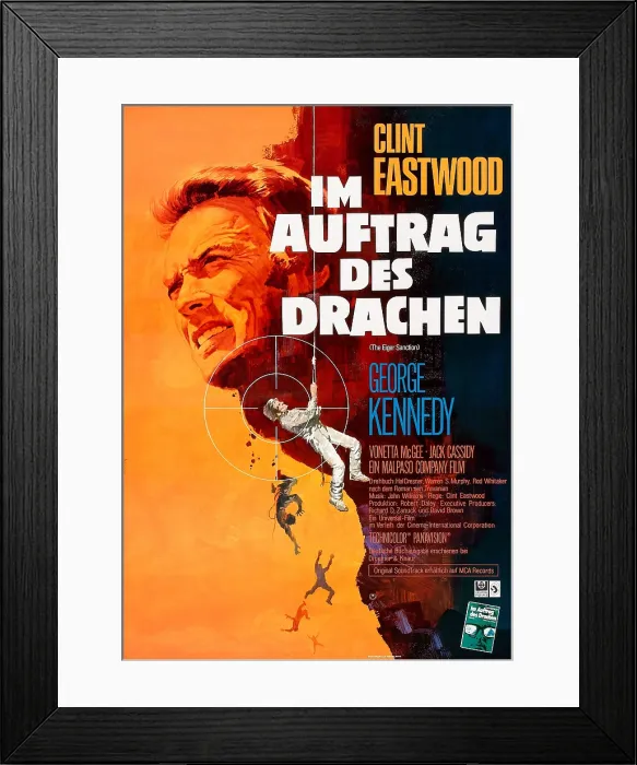 Framed Print : THE EIGER SANCTION, (aka IM AUFTRAG DES DRACHEN), Clint Eastwood on German poster art, 1975