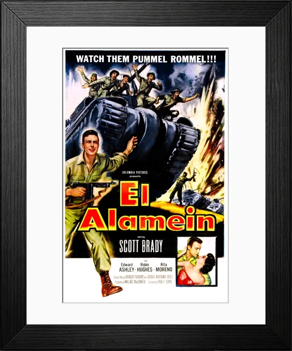 Framed Print : EL ALAMEIN, US poster, Scott Brady (center left) bottom right inset: Scott Brady, Rita Moreno, 1953