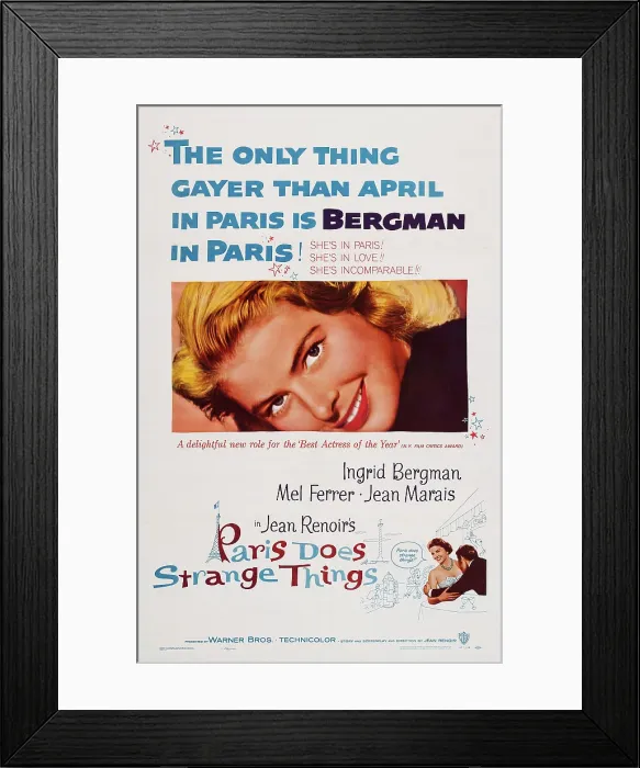 Framed Print : PARIS DOES STRANGE THINGS, (aka ELENA AND HER MEN), US poster art, Ingrid Bergman, 1956 Framed Print : PARIS DOES STRANGE THINGS, (aka ELENA AND HER MEN), US poster art, Ingrid Bergman, 1956