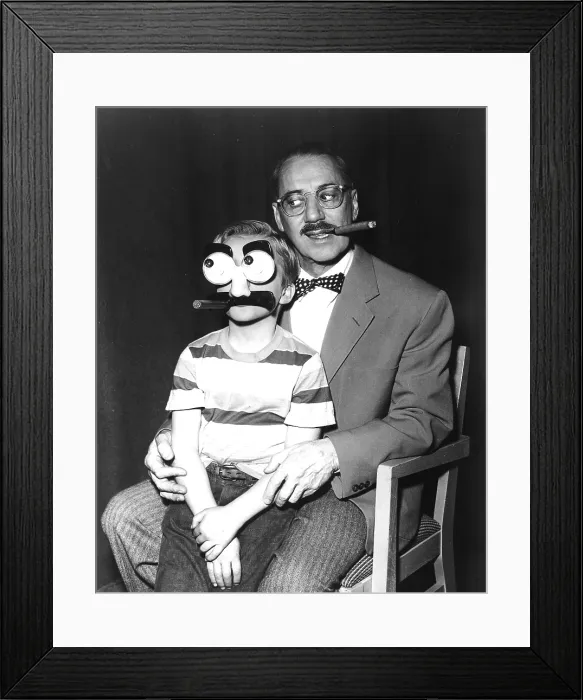Framed Print : Groucho Marx and a child with a Groucho mask, 1955. Courtesy: CSU Archives  /  Everett Collection