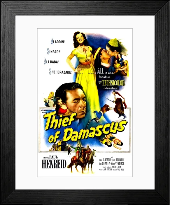Framed Print : THIEF OF DAMASCUS, US poster art, top: Jeff Donnell; center: Paul Henreid, 1952 Framed Print : THIEF OF DAMASCUS, US poster art, top: Jeff Donnell; center: Paul Henreid, 1952