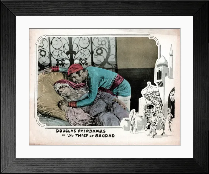 Framed Print : THE THIEF OF BAGDAD, lobbycard, from left: Julanne Johnston, Douglas Fairbanks, Sr. 1924