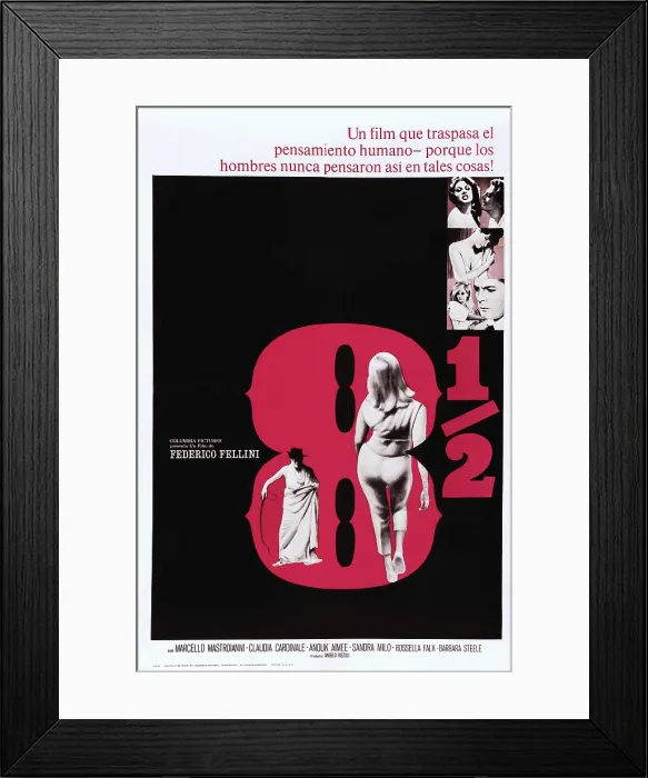 Framed Print : 8 1 / 2, top l-r: Sandra Milo, Marcello Mastroianni, center: Claudia Cardinale on Spanish poster art, 1963 Framed Print : 8 1 / 2, top l-r: Sandra Milo, Marcello Mastroianni, center: Claudia Cardinale on Spanish poster art, 1963