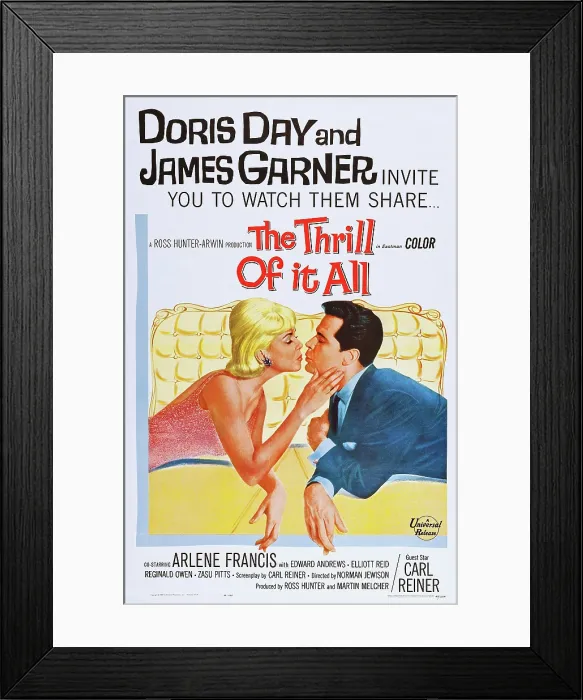 Framed Print : THE THRILL OF IT ALL, l-r: Doris Day, James Garner on poster art, 1963