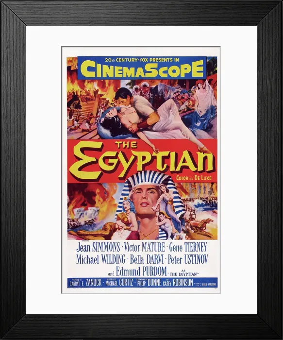 Framed Print : THE EGYPTIAN, top l-r: Gene Tierney, Edmund Purdom, bottom: Victor Mature on poster art, 1954. TM and Copyright 20th Century Fox Film Corp Framed Print : THE EGYPTIAN, top l-r: Gene Tierney, Edmund Purdom, bottom: Victor Mature on poster art, 1954. TM and Copyright 20th Century Fox Film Corp