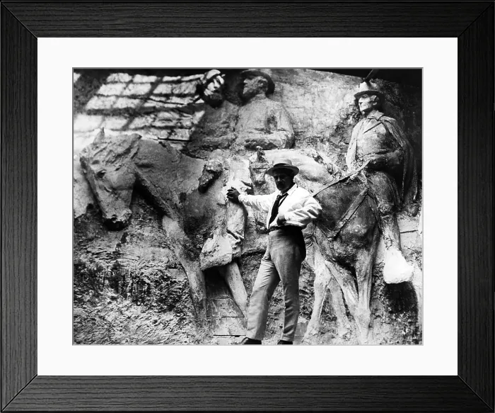 Framed Print : Sculptor Gutzon Borglum in his studio with a clay model of a Confederate memorial to be carved near Atlanta, Georgia, 1924. Courtesy: CSU Archives / Everett Collection