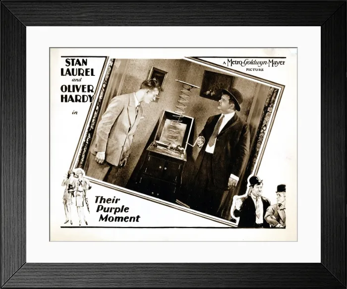 Framed Print : THEIR PURPLE MOMENT, US lobbycard, Stan Laurel, Oliver Hardy, 1928