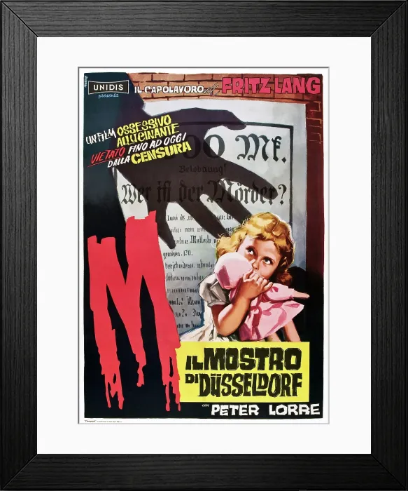 Framed Print : M, (aka IL MOSTRO DI DUSSELDORF), 1960s Italian poster art, 1931