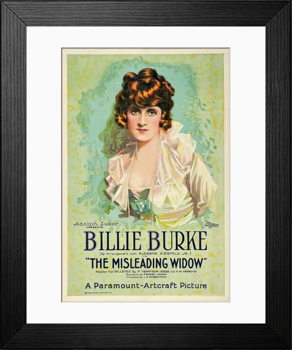 Framed Print : THE MISLEADING WIDOW, Billie Burke on poster art, 1919
