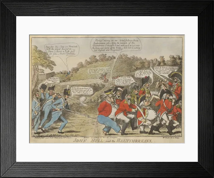 Framed Print : War of 1812. John Bull and the Baltimoreans, American political cartoon, gloats over the British failure to capture Baltimore