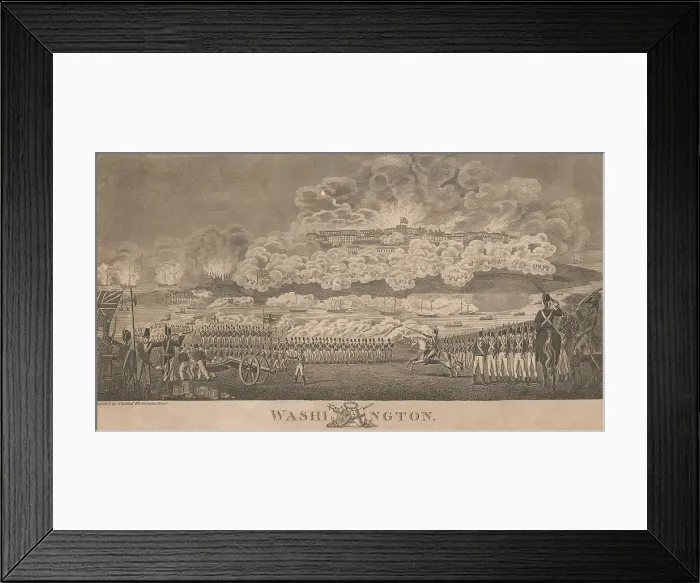 Framed Print : British engraving of 1814, depicting the burning of Washington on August 24, 1814, during the War of 1812
