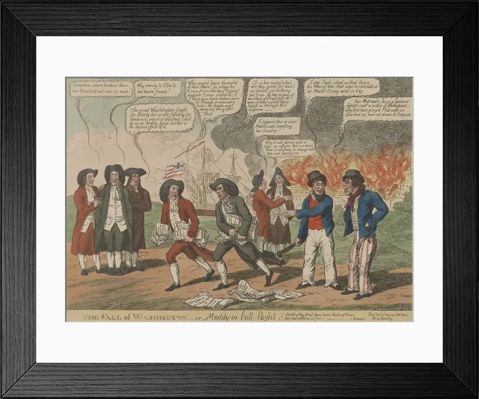 Framed Print : War of 1812. British political cartoon about the burning of Washington, DC, on August, 24, 1814 Framed Print : War of 1812. British political cartoon about the burning of Washington, DC, on August, 24, 1814