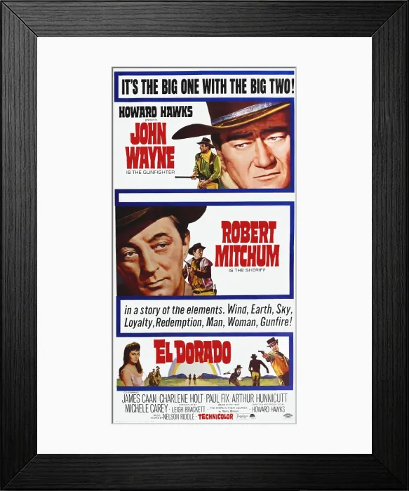 Framed Print : EL DORADO, from top: John Wayne, Robert Mitchum on poster art, 1966