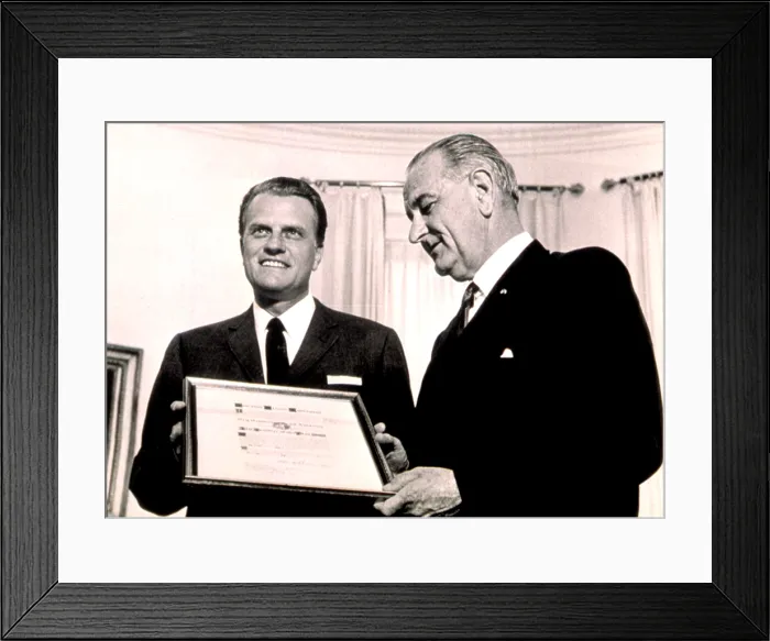 Framed Print : Billy Graham & President Lyndon B. Johnson awarding Graham Big Brother of the Year, White House, 5 / 10 / 66. Courtesy: CSU Archives  /  Everett Collection