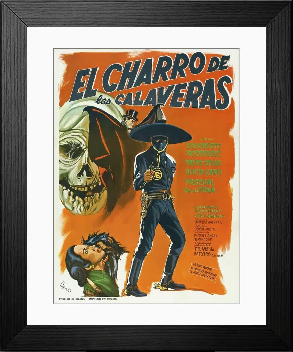 Framed Print : EL CHARRO DE LAS CALAVERAS, (aka THE RIDER OF SKULLS), Mexican poster, Dagoberto Rodriquez, 1965 Framed Print : EL CHARRO DE LAS CALAVERAS, (aka THE RIDER OF SKULLS), Mexican poster, Dagoberto Rodriquez, 1965
