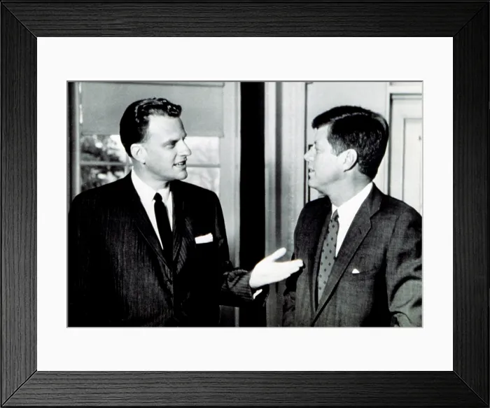 Framed Print : Billy Graham greets President John F. Kennedy in unannounced White House visit, 12 / 2 / 61. Courtesy: CSU Archives  /  Everett Collection