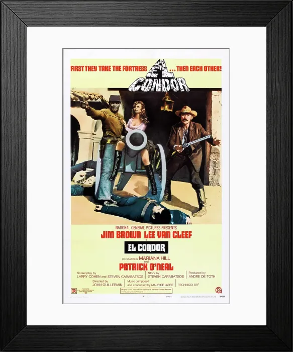 Framed Print : EL CONDOR, US poster, from left: Jim Brown, Mariana Hill, Lee Van Cleef, 1970