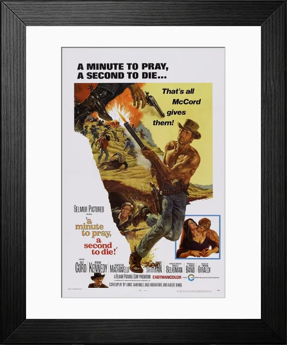 Framed Print : A MINUTE TO PRAY, A SECOND TO DIE, (aka UN MINUTO PER PREGARE, UN INSTANTE PER MORIRE), top: Alex Cord, inset bottom right: l-r: Nicoletta Machiavelli, Alex Cord