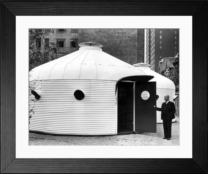 Framed Print : Buckminster Fuller 1940's with his Bomb shelter. Courtesy: CSU Archives / Everett Collection Framed Print : Buckminster Fuller 1940's with his Bomb shelter. Courtesy: CSU Archives / Everett Collection