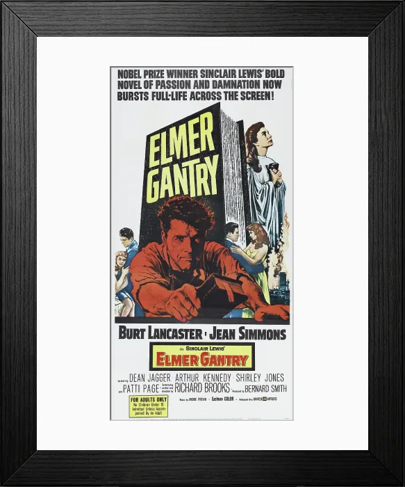 Framed Print : ELMER GANTRY, US poster art, center: Burt Lancaster; top right: Jean Simmons, 1960 Framed Print : ELMER GANTRY, US poster art, center: Burt Lancaster; top right: Jean Simmons, 1960
