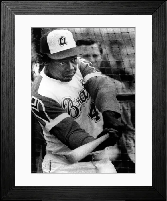 Framed Print : Hank Aaron knocks one out of the park during batting practice in Los Angeles, 1974. Courtesy: CSU Archives  /  Everett Collection