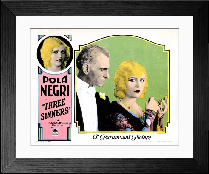 Framed Print : THREE SINNERS, lobbycard, Pola Negri (left and right), Anton Vaverka (center), 1928 Framed Print : THREE SINNERS, lobbycard, Pola Negri (left and right), Anton Vaverka (center), 1928