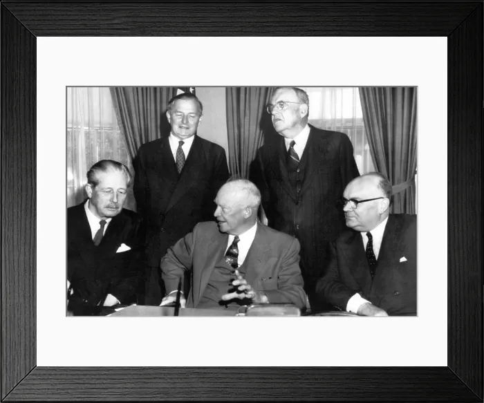 Framed Print : Seated L-R: British Prime Minister Harold MacMillan, U.S