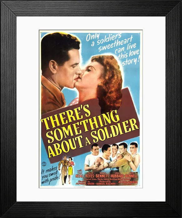 Framed Print : THERE'S SOMETHING ABOUT A SOLDIER, US poster, top from left: Tom Neal, Evelyn Keyes, bottom from left: Frank Sully, Tom Neal, Hugh Beaumont, John Hubbard, Bruce Bennett, 1943 Framed Print : THERE'S SOMETHING ABOUT A SOLDIER, US poster, top from left: Tom Neal, Evelyn Keyes, bottom from left: Frank Sully, Tom Neal, Hugh Beaumont, John Hubbard, Bruce Bennett, 1943