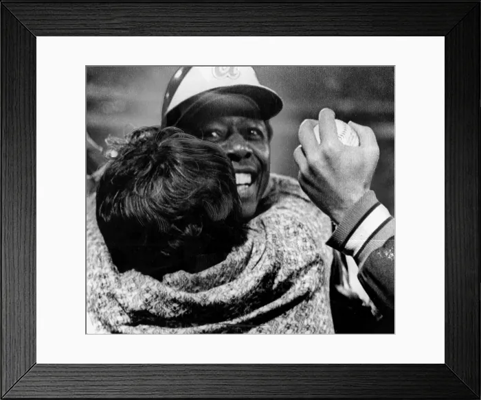 Framed Print : Hank Aaron is hugged by his mother after record breaking 715th home run off of L.A. Dodgers Pitcher Al Downing. Atlanta, GA, 04-08-1974