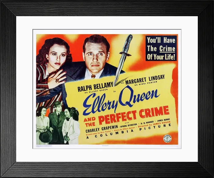 Framed Print : ELLERY QUEEN AND THE PERFECT CRIME, US poster art, from left, Margaret Lindsay, Ralph Bellamy, 1941 Framed Print : ELLERY QUEEN AND THE PERFECT CRIME, US poster art, from left, Margaret Lindsay, Ralph Bellamy, 1941