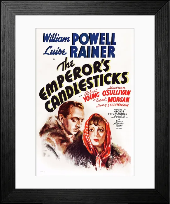 Framed Print : THE EMPEROR'S CANDLESTICKS, US poster art, from left: William Powell, Luise Rainer, 1937 Framed Print : THE EMPEROR'S CANDLESTICKS, US poster art, from left: William Powell, Luise Rainer, 1937