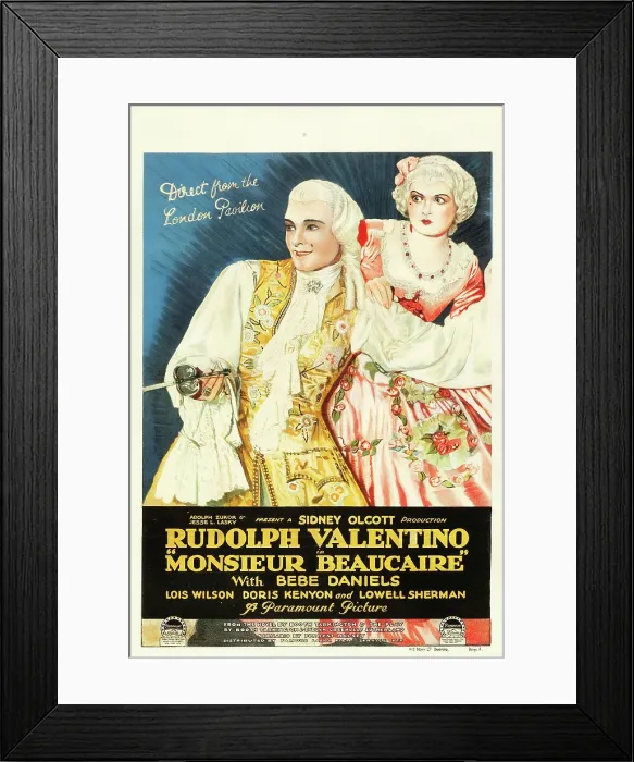 Framed Print : MONSIEUR BEAUCAIRE, l-r: Rudolph Valentino, Bebe Daniels on poster art, 1924